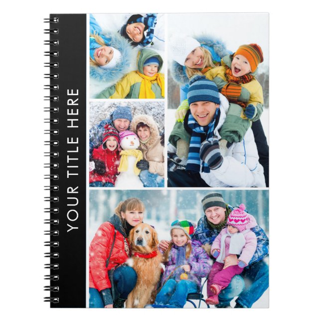 Simple 4 Photo Collage Personalised Custom Colour Notebook (Front)