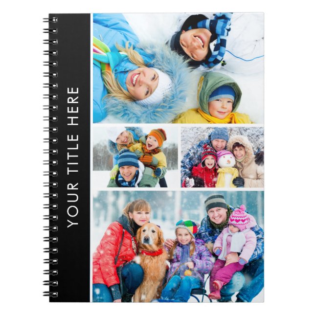 Simple 4 Photo Collage Personalised Custom Colour Notebook (Front)