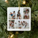 Simple 4 Photo Collage Script Merry Christmas Ceramic Ornament<br><div class="desc">Simple 4 Photo Collage Script Merry Christmas Tree Ornament. Click the edit button to customise with your photos and text.</div>