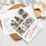 Simple 4 Photo Collage Script Merry Christmas Holiday Postcard<br><div class="desc">Simple 4 Photo Collage Script Merry Christmas Holiday Postcard. Click the edit button to customise with your photos and text.</div>