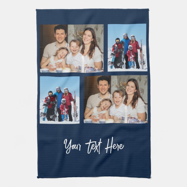 Simple 4 Photo Collage | you can change background Tea Towel (Vertical)