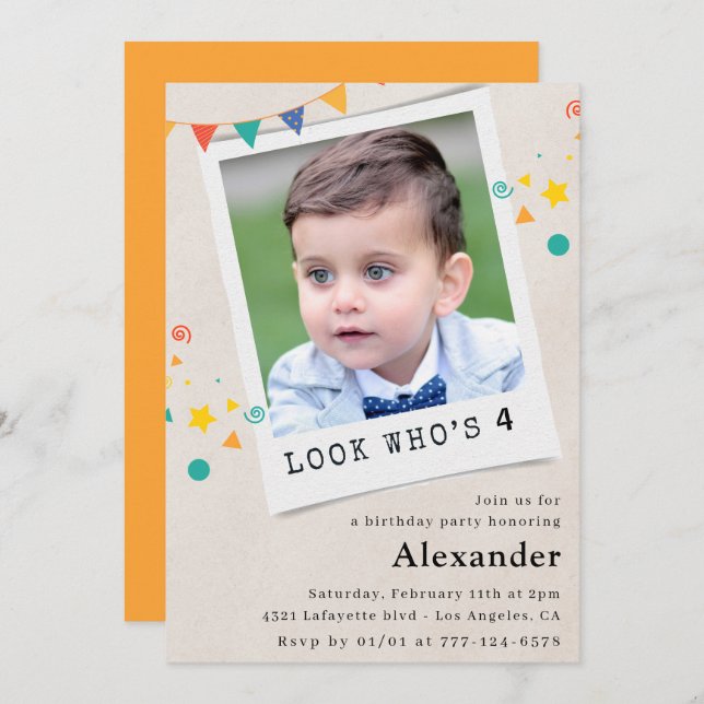 Simple 4th birthday invitations Boy Photo (Front/Back)