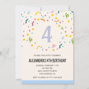 Simple 4th birthday invitations Confetti Modern