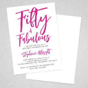 Simple 50 and Fabulous Pink 50th Birthday Party Invitation