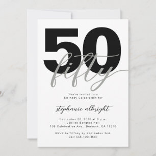Simple 50 and Fabulous Script 50th Birthday Party Invitation