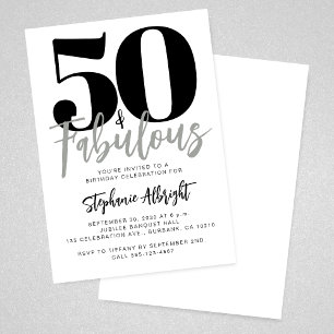 Simple 50 and Fabulous Script 50th Birthday Party Invitation