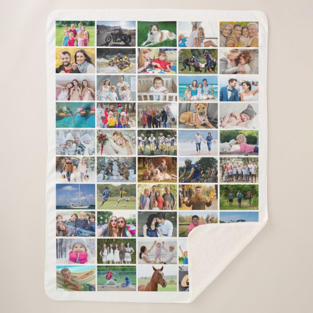 Simple 50 Rectangle Photo Collage Custom Colour Sherpa Blanket (Front)