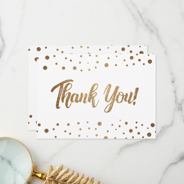 Simple 50th birthday faux gold confetti thank you card (Front/Back In Situ)