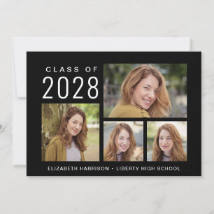 Simple 5 Photo Collage Black Graduation Announcement