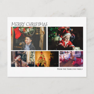 Simple 5 Photo Collage Christmas Personalised Postcard
