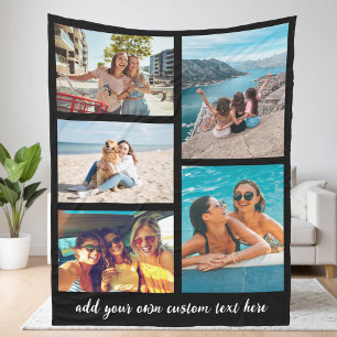 Simple 5 photo Collage Fleece Blanket
