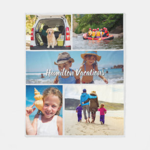 Simple 5 Photo Collage Personalised Fleece Blanket