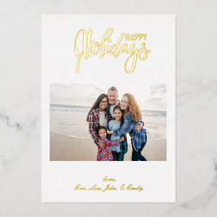 Simple 5 Photo Happy Holidays Family  Foil Holiday Card