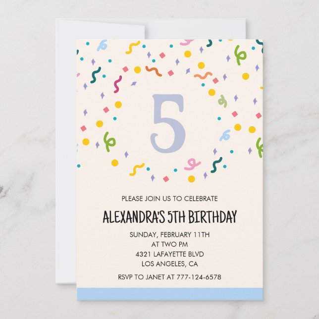 Simple 5th birthday invitations Confetti Modern (Front)