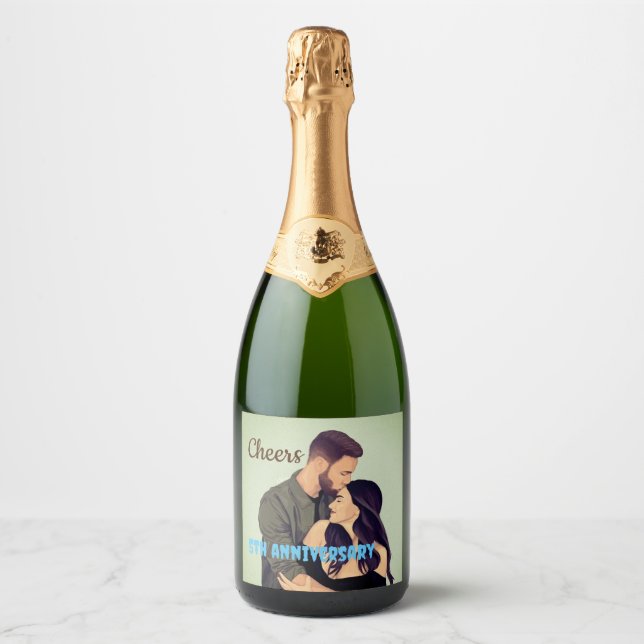 Simple 5th Wedding anniversary Photo Wine Label (Front)