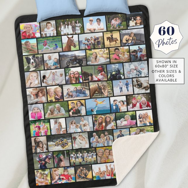 Simple 60 Multiple Shape Photo Collage Your Colour Sherpa Blanket (Creator Uploaded)