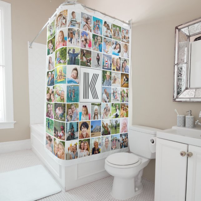 Simple 60 Photo Collage Custom Colour Shower Curtain (In Situ)