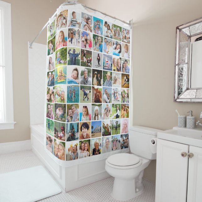 Simple 64 Photo Collage Custom Colour Shower Curtain (In Situ)