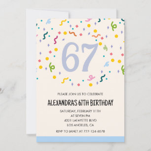 Simple 67th birthday invitations Confetti Modern