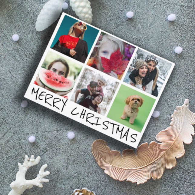 Simple 6 Insta Photo Collage Merry Christmas Postcard (Creator Uploaded)