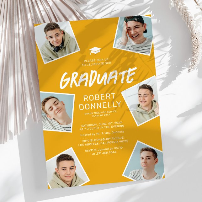 Simple 6 Photo Yellow Graduation Party Invitations (Creator Uploaded)