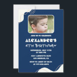 Simple 6th birthday invitations Boy Photo Navy<br><div class="desc">Simple 6th birthday invitations Boy Photo Navy  Blue modern</div>