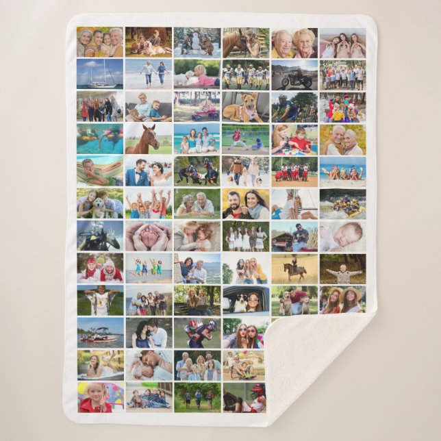 Simple 72 Rectangle Photo Collage Custom Colour Sherpa Blanket (Front)