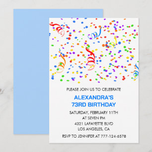 Simple 73rd birthday invitations Confetti Rainbow