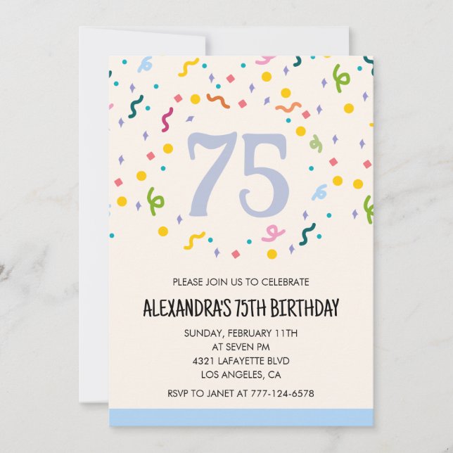 Simple 75th birthday invitations Confetti Modern (Front)