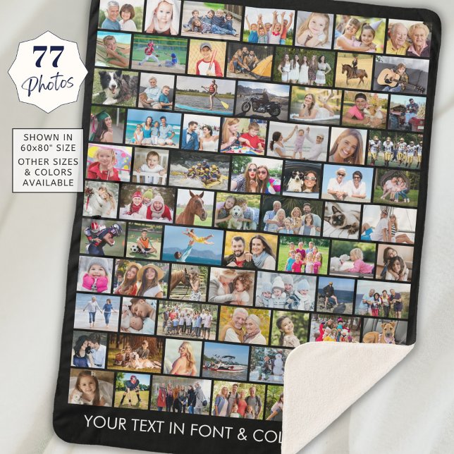 Simple 77 Multiple Shape Photo Collage Your Colour Sherpa Blanket (Creator Uploaded)