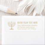 Simple 7 Candle Menorah Gold White Return Address Label<br><div class="desc">Add the perfect finishing touch to invitations, cards, and other correspondence with these elegant white and gold return address labels. The gold is non-metallic printed colour, not foil. All text can easily be customised with any greeting, name, and address. Design features a simple seven candle menorah with lit candles and...</div>