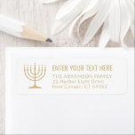 Simple 7 Candle Menorah Gold White Return Address Label<br><div class="desc">Add the perfect finishing touch to invitations, cards, and other correspondence with these elegant white and gold return address labels. The gold is non-metallic printed colour, not foil. All text can easily be customised with any greeting, name, and address. Design features a simple seven candle menorah with lit candles and...</div>