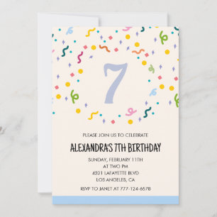 Simple 7th birthday invitations Confetti Modern