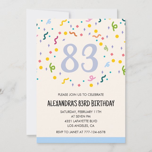 Simple 83rd birthday invitations Confetti Modern   (Front)
