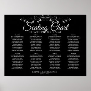 Simple 8 Table Grey on Black Wedding Seating Chart