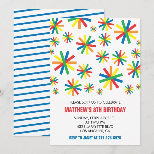 Simple 8th birthday invitations Confetti Boy (Front/Back)