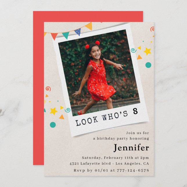 Simple 8th birthday invitations Girl Photo (Front/Back)