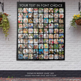 Simple 90 Photo Collage Personalised Black Tapestry