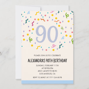 Simple 90th birthday invitations Confetti Modern