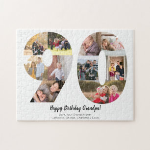 Simple 90th Number Photo Collage Custom Greeting Jigsaw Puzzle