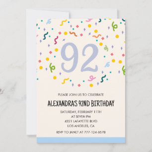 Simple 92nd birthday invitations Confetti Modern  
