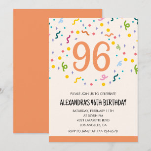 Simple 96th birthday invitations Confetti Modern