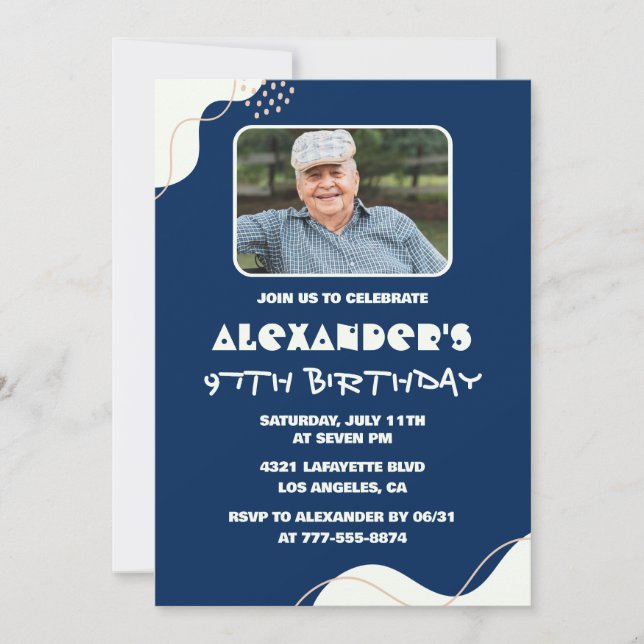 Simple 97th birthday invitations Men Photo Navy (Front)