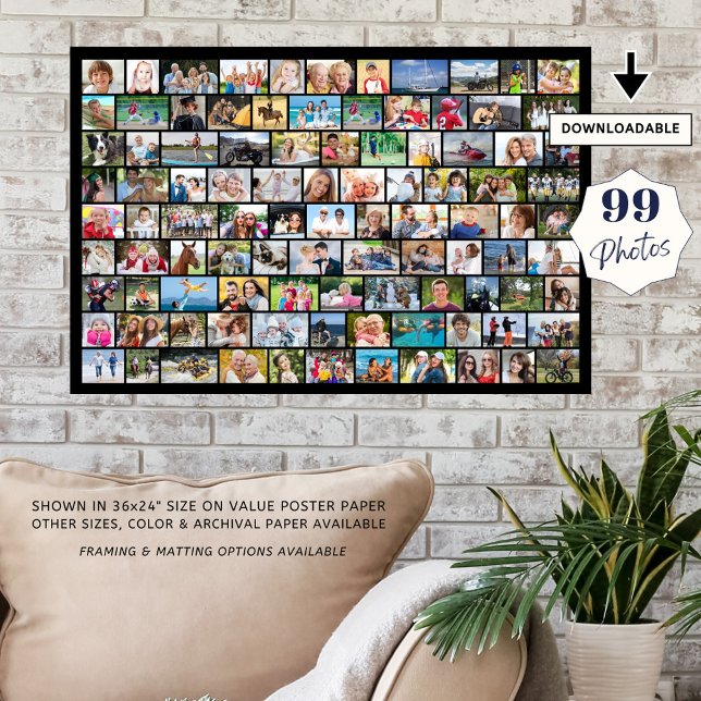 Simple 99 Photo Collage Custom Colour Poster (Creator Uploaded)