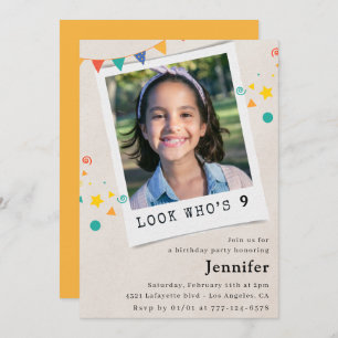 Simple 9th birthday invitations Girl Orange Photo