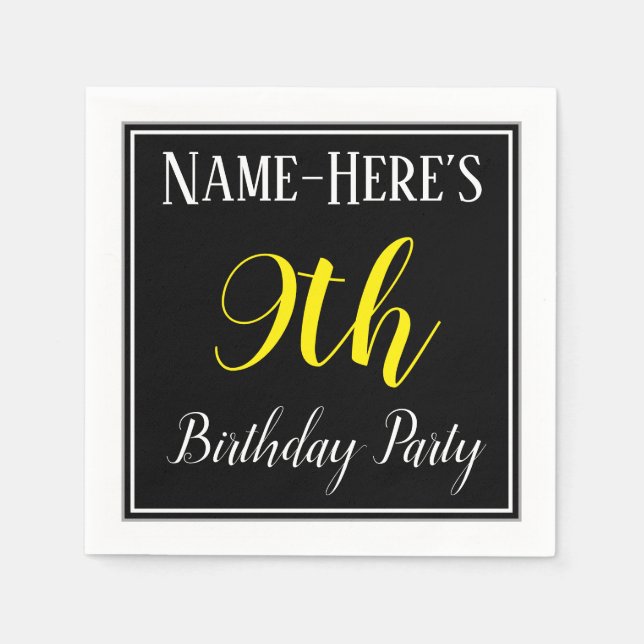 Simple, 9th Birthday Party w/ Custom Name Napkin (Front)