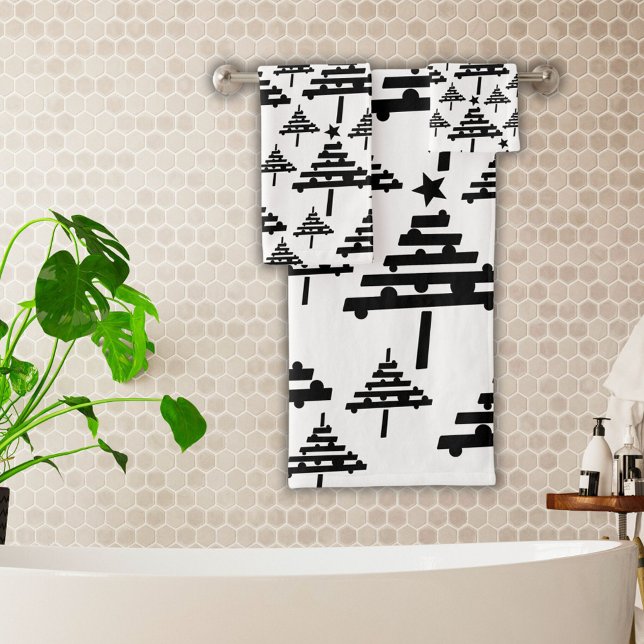 Simple Abstract Black and White Christmas Tree Bath Towel Set (Creator Uploaded)