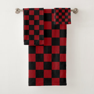 Simple Abstract Black & Maroon Chequered Bath Towel Set