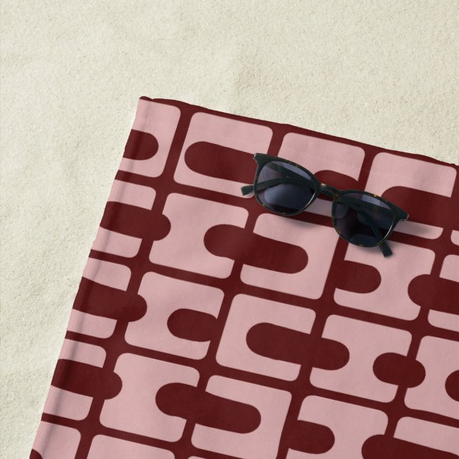 Simple Abstract Burgundy Pink Pattern Beach Towel (In Situ)