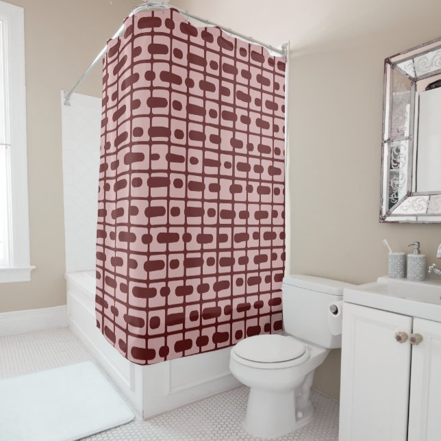 Simple Abstract Burgundy Pink Pattern Shower Curtain (In Situ)